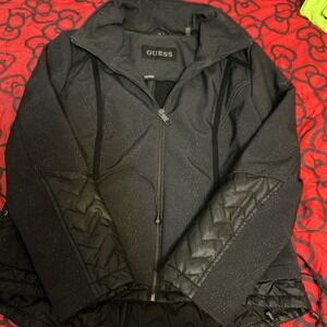 Guess Jacket Women's Quilted Grey Black Corset Side Soft Shell Large